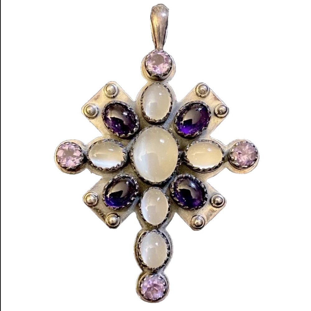 Sterling Silver & Multi Gemstone Cross Pendant